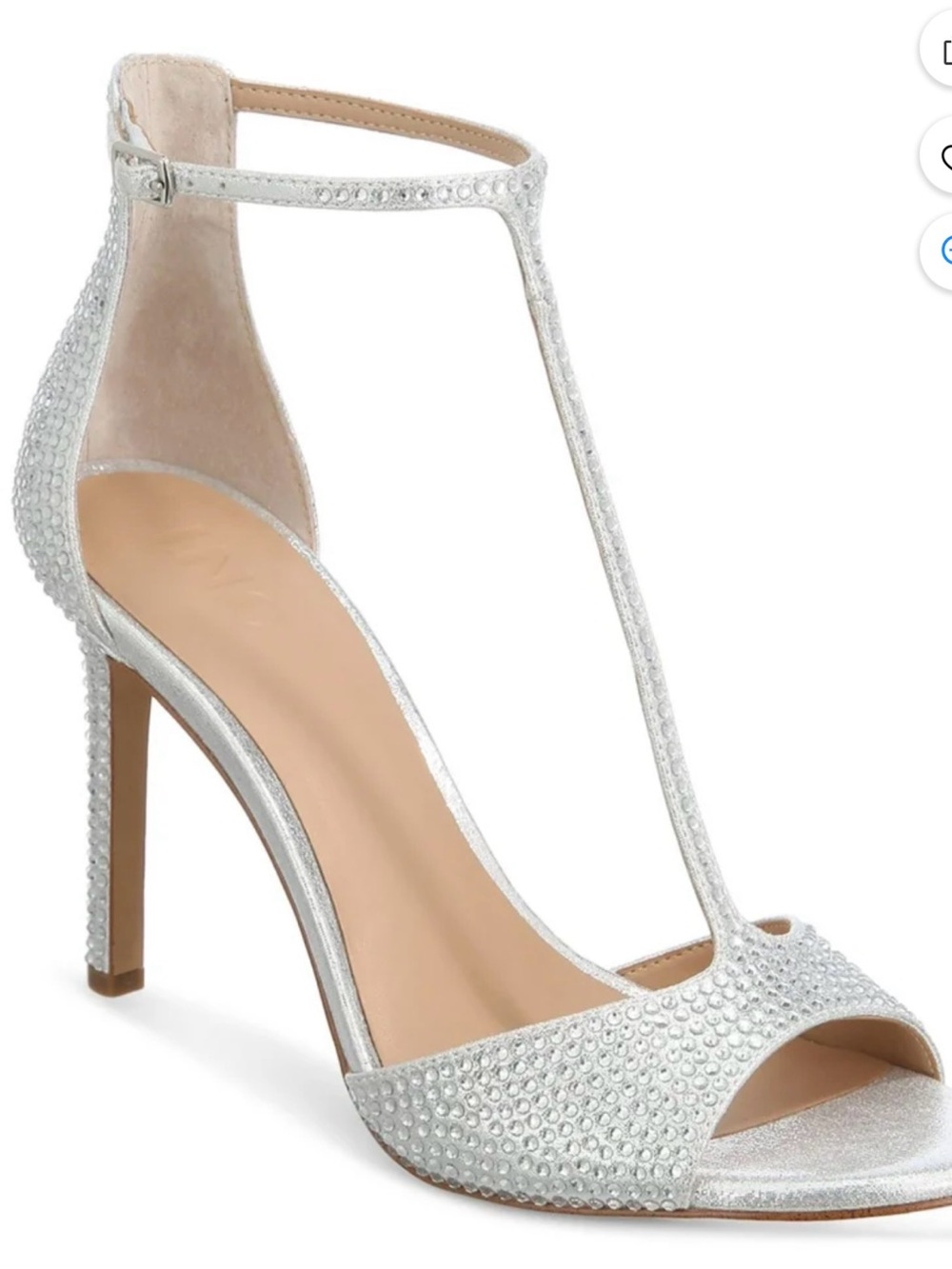 INC  Silver Crystal T-Strap High Heel Sandal